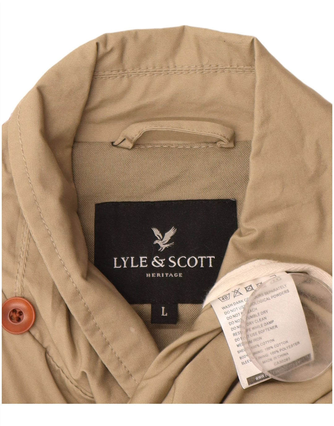 Jaqueta utilitária masculina LYLE & SCOTT Reino Unido 40 grande algodão bege