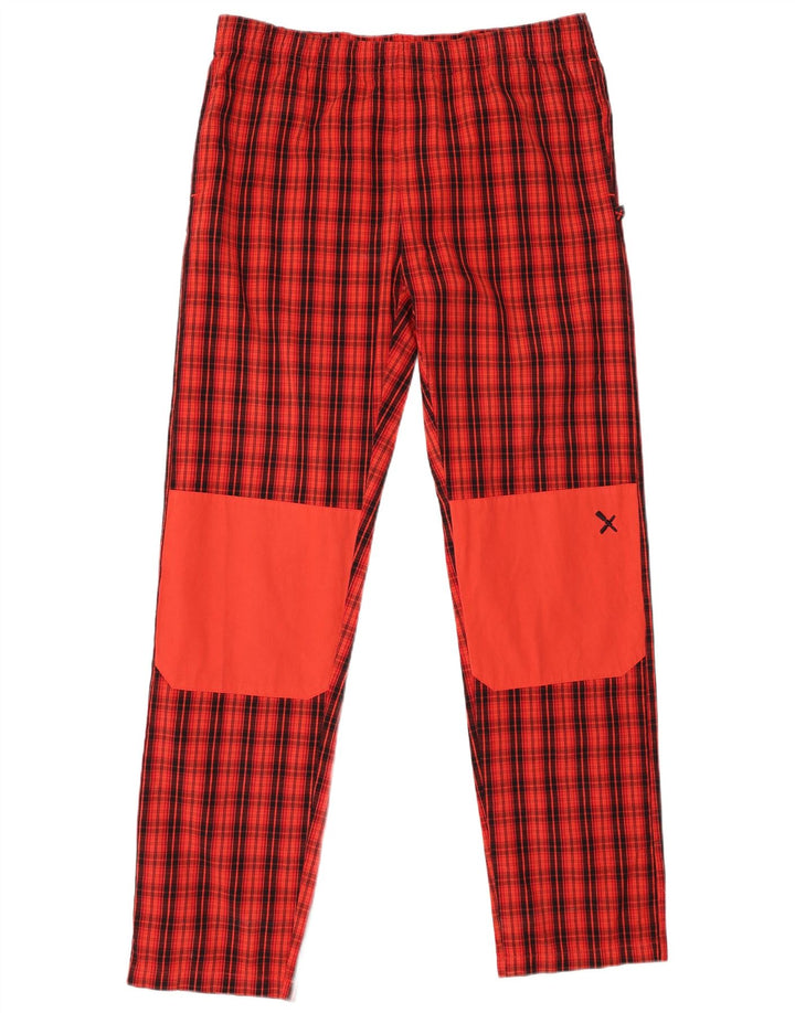 Rock Experience Calça reta masculina média W32 L32 algodão xadrez vermelho