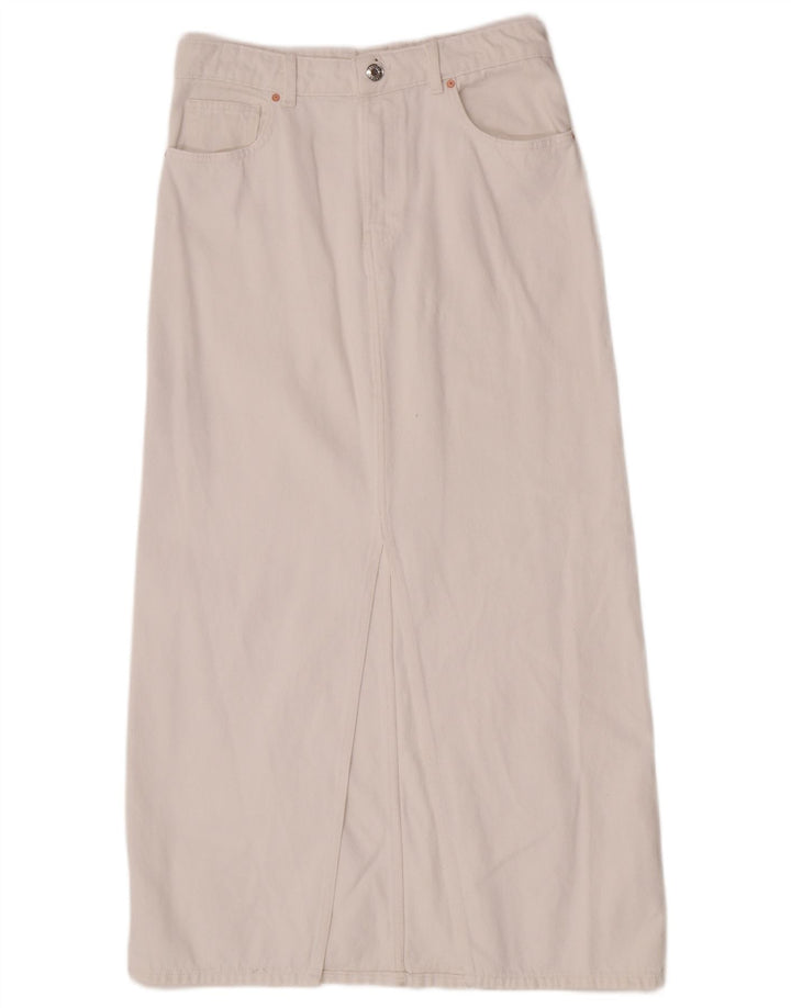 Saia jeans feminina manga média W30 algodão branco