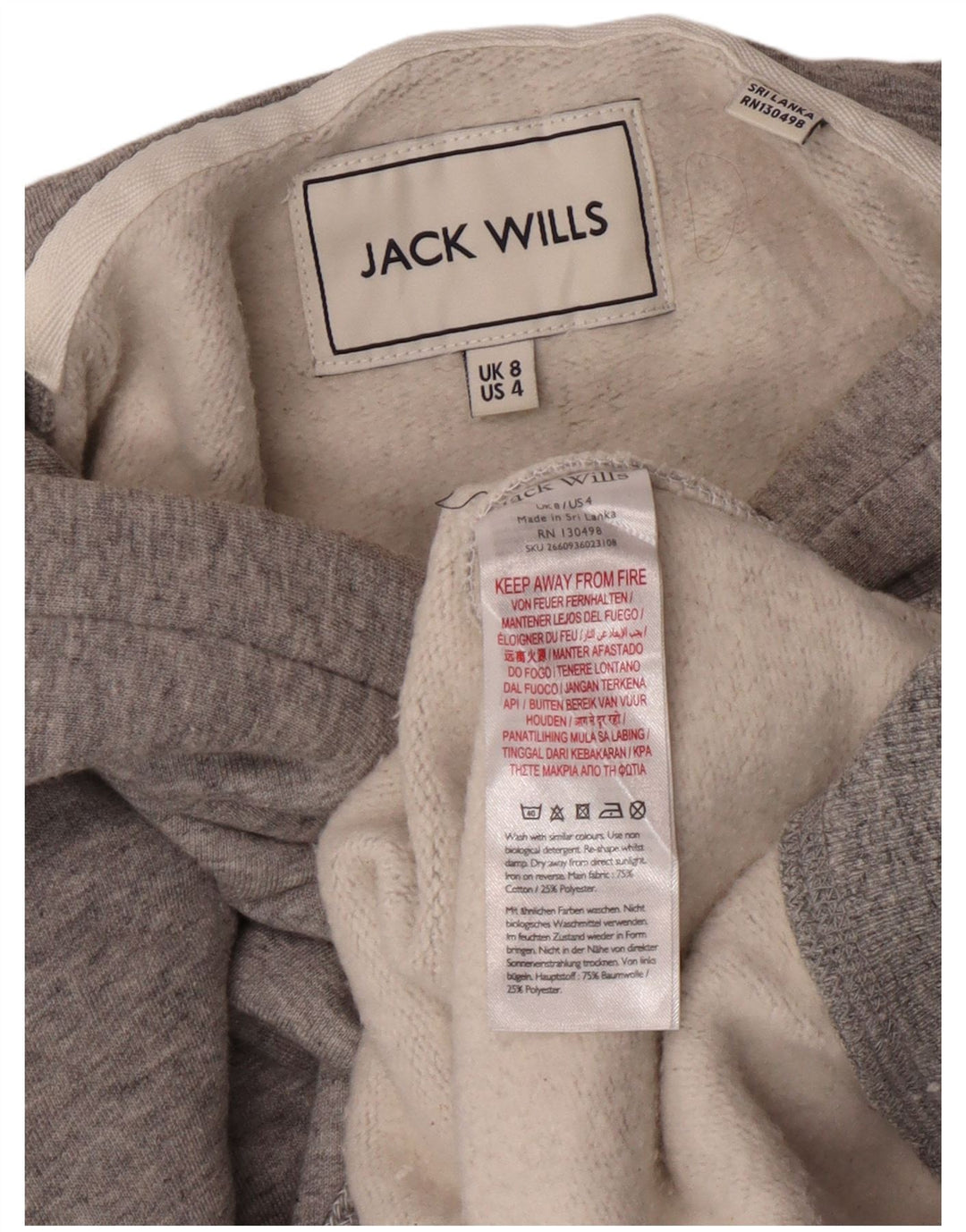 Jumper com capuz feminino Jack Wills Reino Unido 8 pequeno algodão cinza