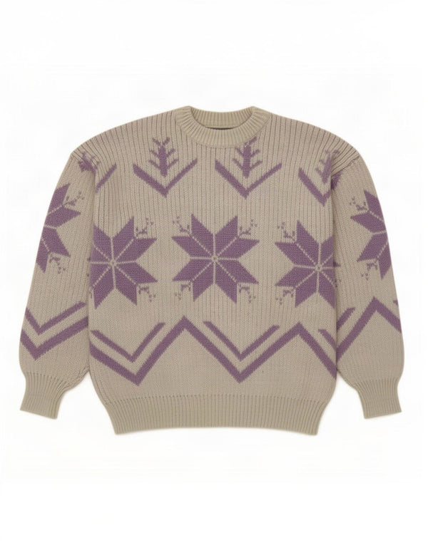 Suéter feminino vintage com gola redonda UK 16 grande azul Fair Isle