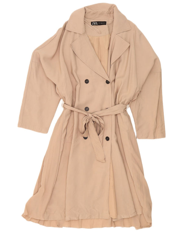 Zara Trench Coat Feminino UK 20 2XL Poliéster Bege