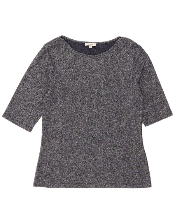 Reiss Top feminino manga 3/4 Reino Unido 14 grande viscose manchada azul marinho