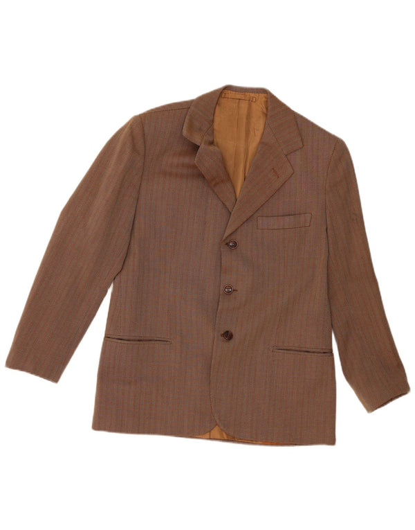 Jaqueta blazer masculina vintage com 3 botões UK 36 pequena listrada marrom clássica