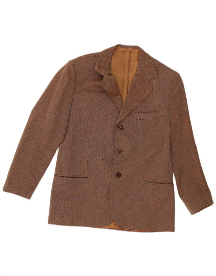 Jaqueta blazer masculina vintage com 3 botões UK 36 pequena listrada marrom clássica