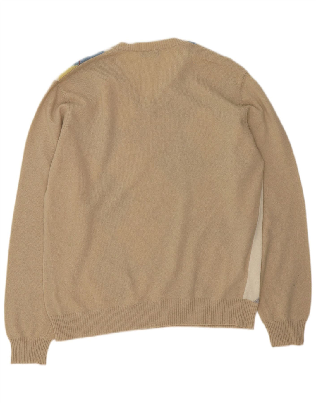 Suéter masculino Benetton com decote em V grande bege argyle/lã diamante