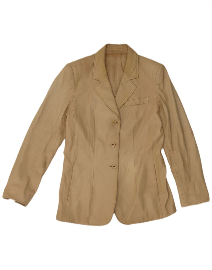 Jaqueta blazer feminina vintage de couro com 3 botões IT 44 couro bege médio