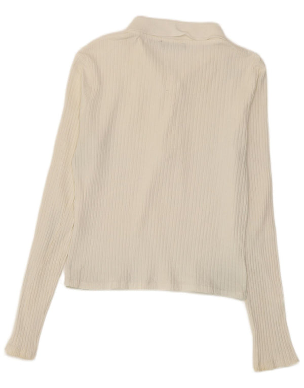 Camisa polo feminina Zara Crop manga comprida Reino Unido 14 grande branco