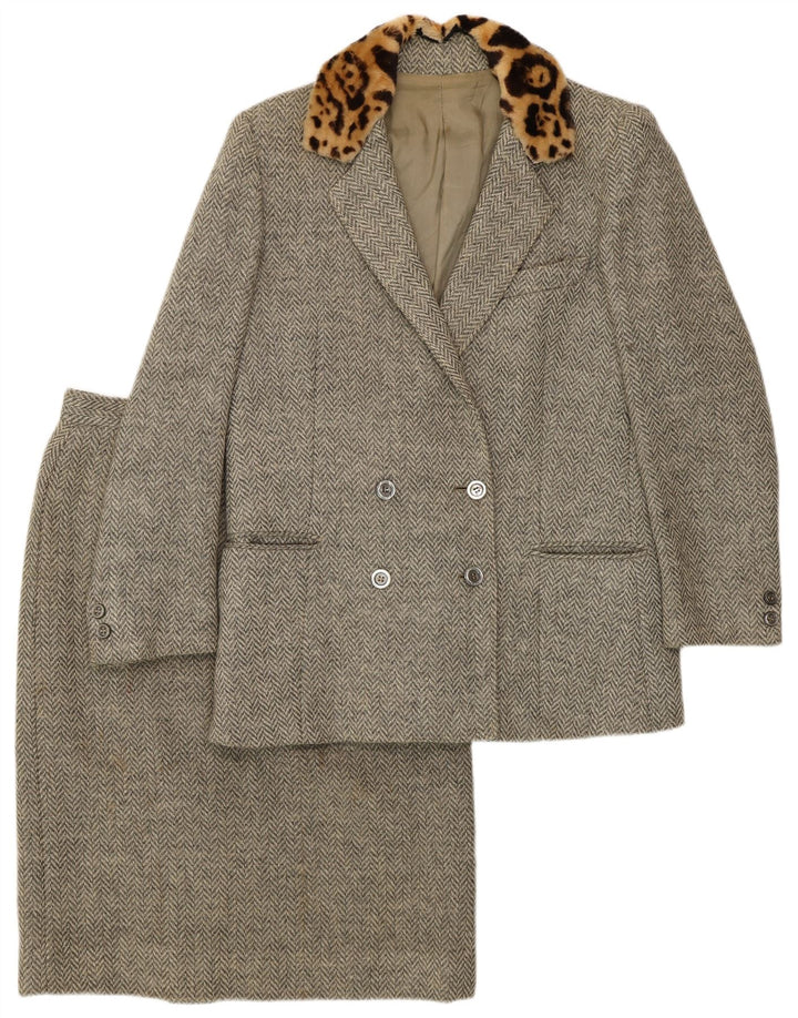 Conjunto de saia feminina vintage de 2 peças IT 44 médio W28 espinha de peixe cinza