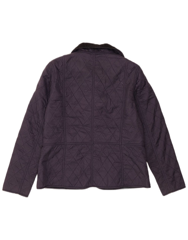 Jaqueta acolchoada feminina Barbour UK 14 grande bloco colorido azul marinho