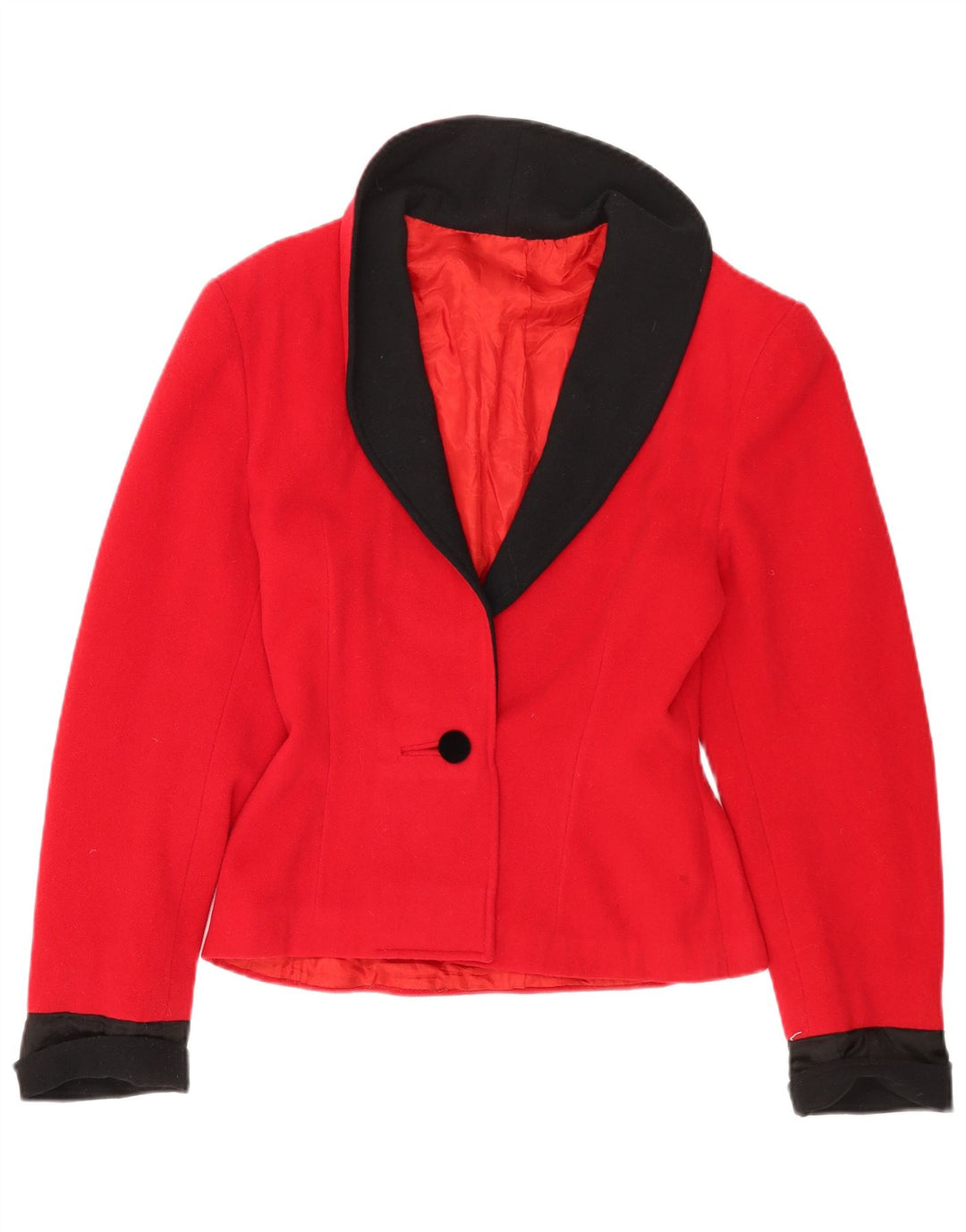 Jaqueta blazer feminina vintage com 1 botão Reino Unido 12 bloco colorido vermelho médio