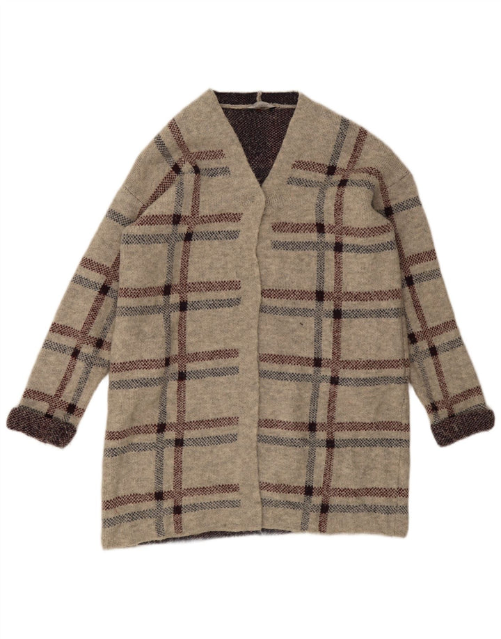 Suéter cardigã feminino Longline Marks & Spencer Reino Unido 16 xadrez cinza grande