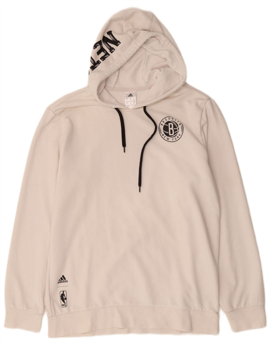 Adidas masculino Brooklyn Nets gráfico moletom com capuz médio algodão branco