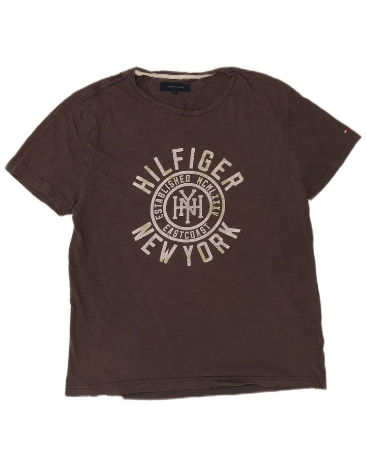 Tommy Hilfiger Camiseta masculina gráfica grande algodão cinza