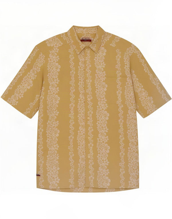 Camisa masculina Benetton Blue Family Hawaiian manga curta médio floral amarelo