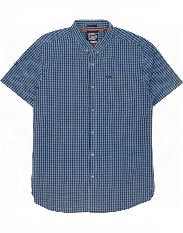 Camisa masculina Superdry de manga curta regular fit 3XL azul marinho algodão guingão