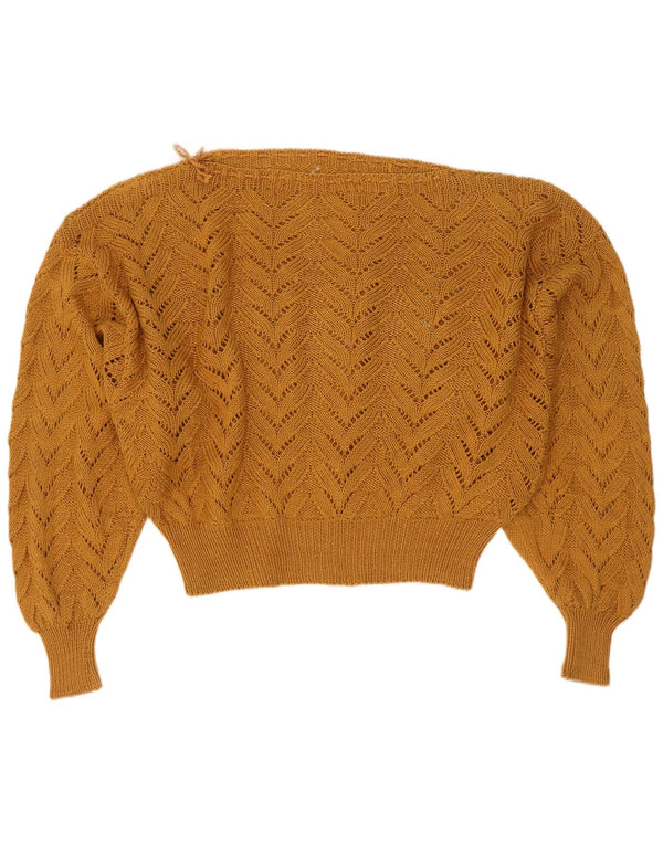 Suéter feminino vintage com gola canoa Reino Unido 16 grande marrom