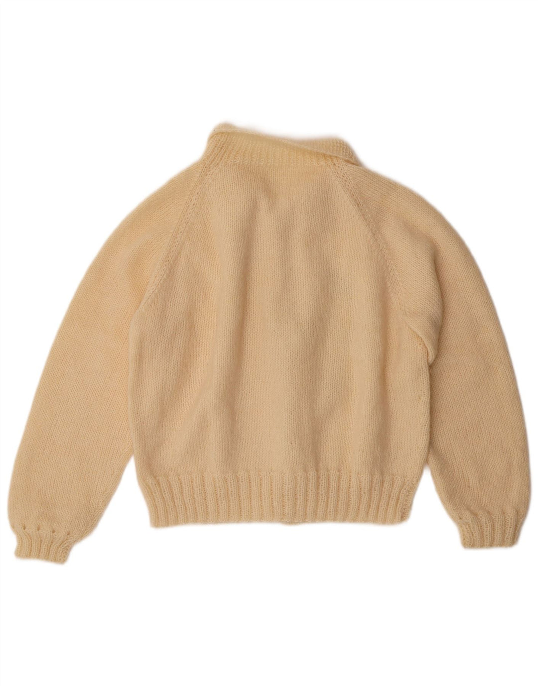 Suéter cardigã vintage feminino UK 14 floral bege médio