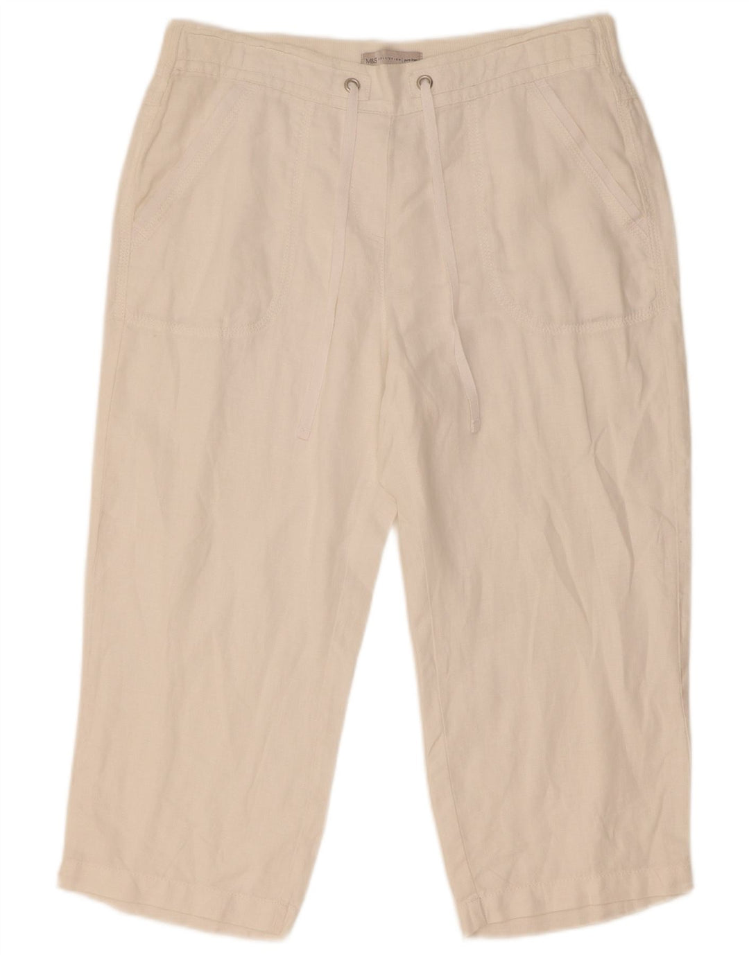 Calça capri reta feminina Marks & Spencer W32 L21 linho branco