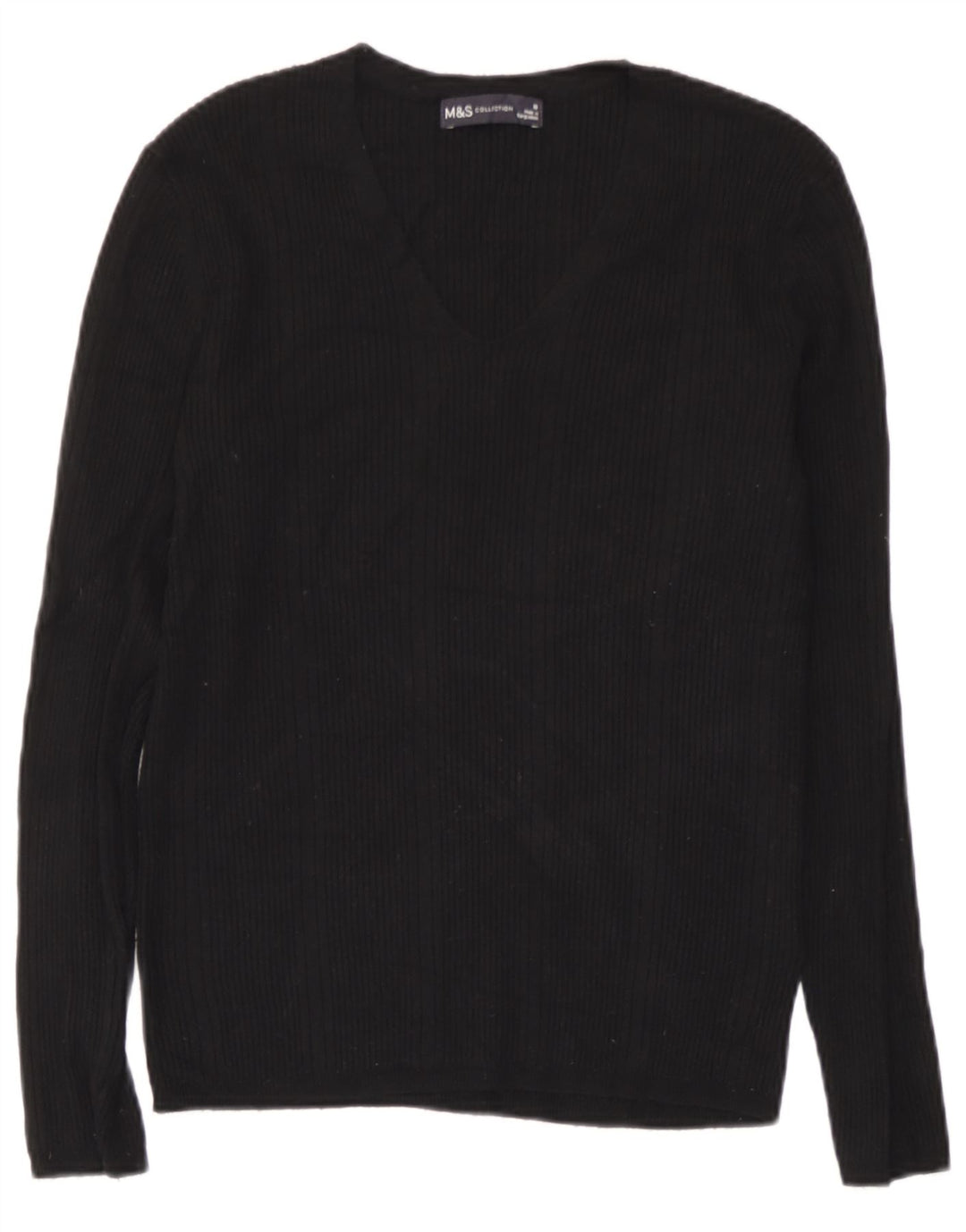 Top feminino Marks & Spencer de manga comprida UK 10 viscose listrada preta pequena