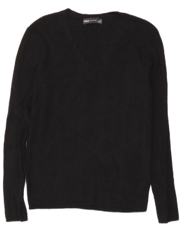 Top feminino Marks & Spencer de manga comprida UK 10 viscose listrada preta pequena