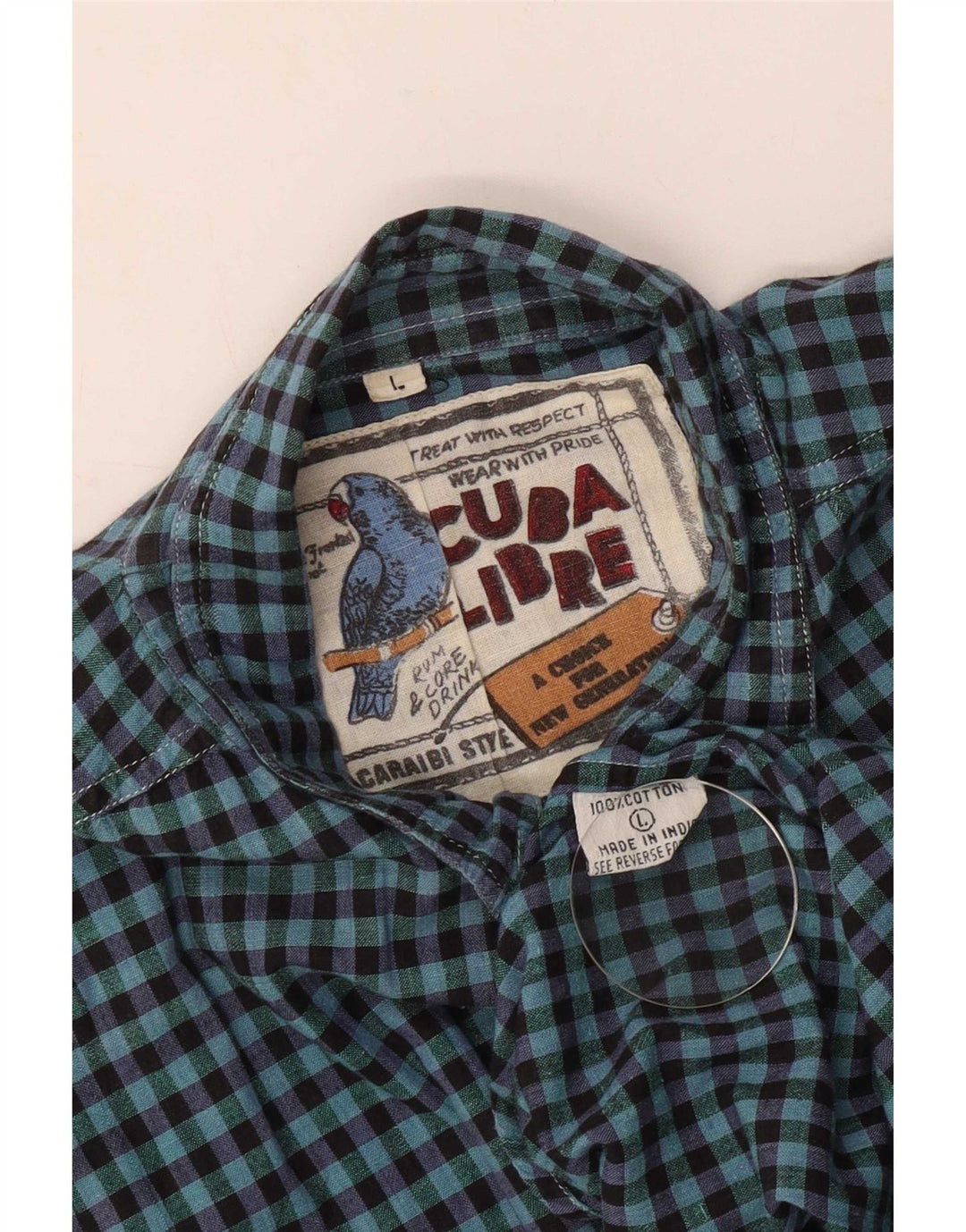 Camisa masculina vintage de manga curta longa grande algodão guingão azul
