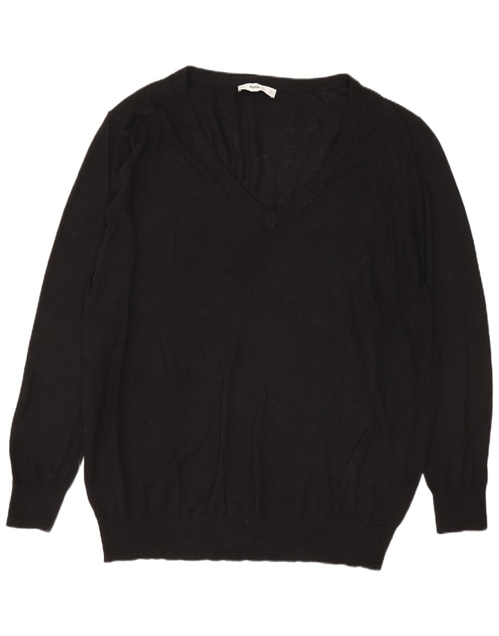Zara suéter feminino oversized com decote em V Reino Unido 14 médio preto modal