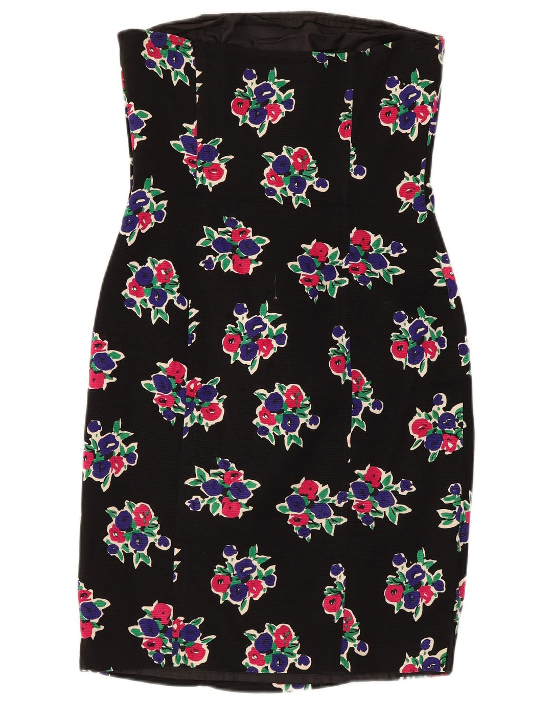 Vestido sem alças feminino Max Mara Reino Unido 12 algodão floral preto médio