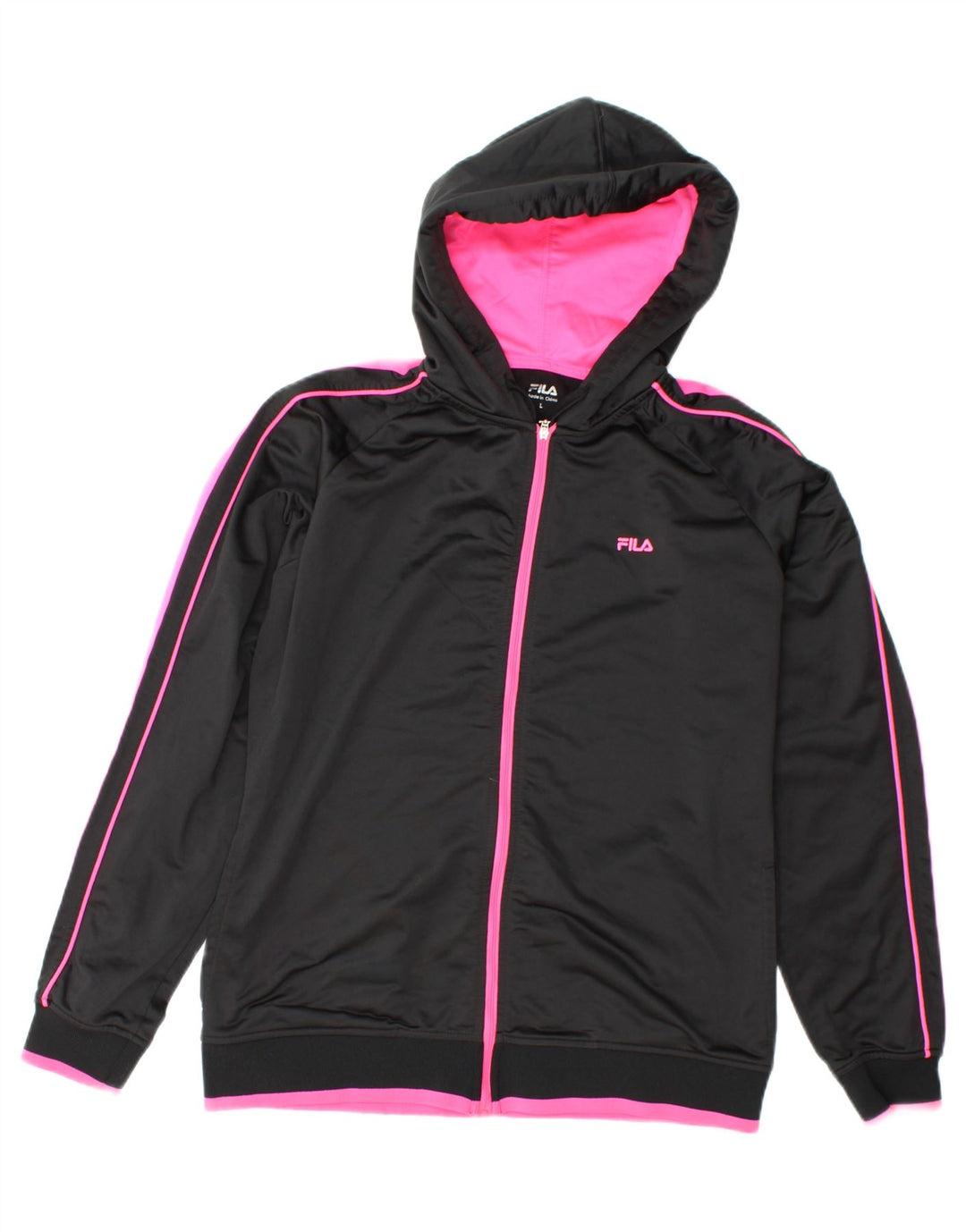 FILA Womens Zip Hoodie Sweater UK 16 Large Black Colourblock Polyester