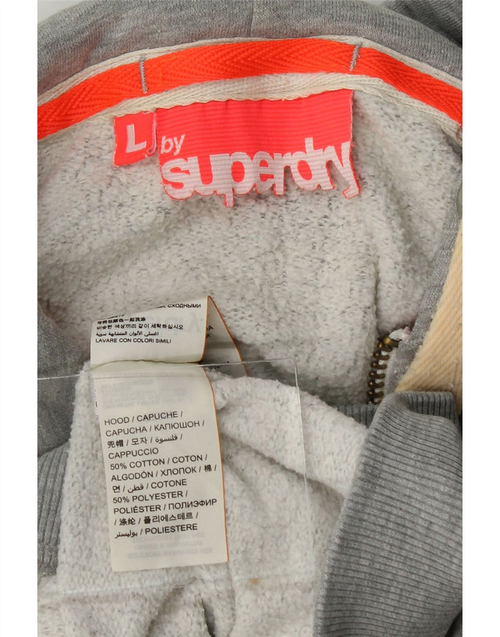 SUPERDRY Womens Zip Hoodie Sweater UK 16 Large Grey Cotton Vintage Superdry and Second-Hand Superdry from Messina Hembry 