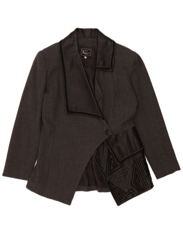 Jaqueta blazer feminina vintage com 1 botão IT 46 grande lã geométrica cinza