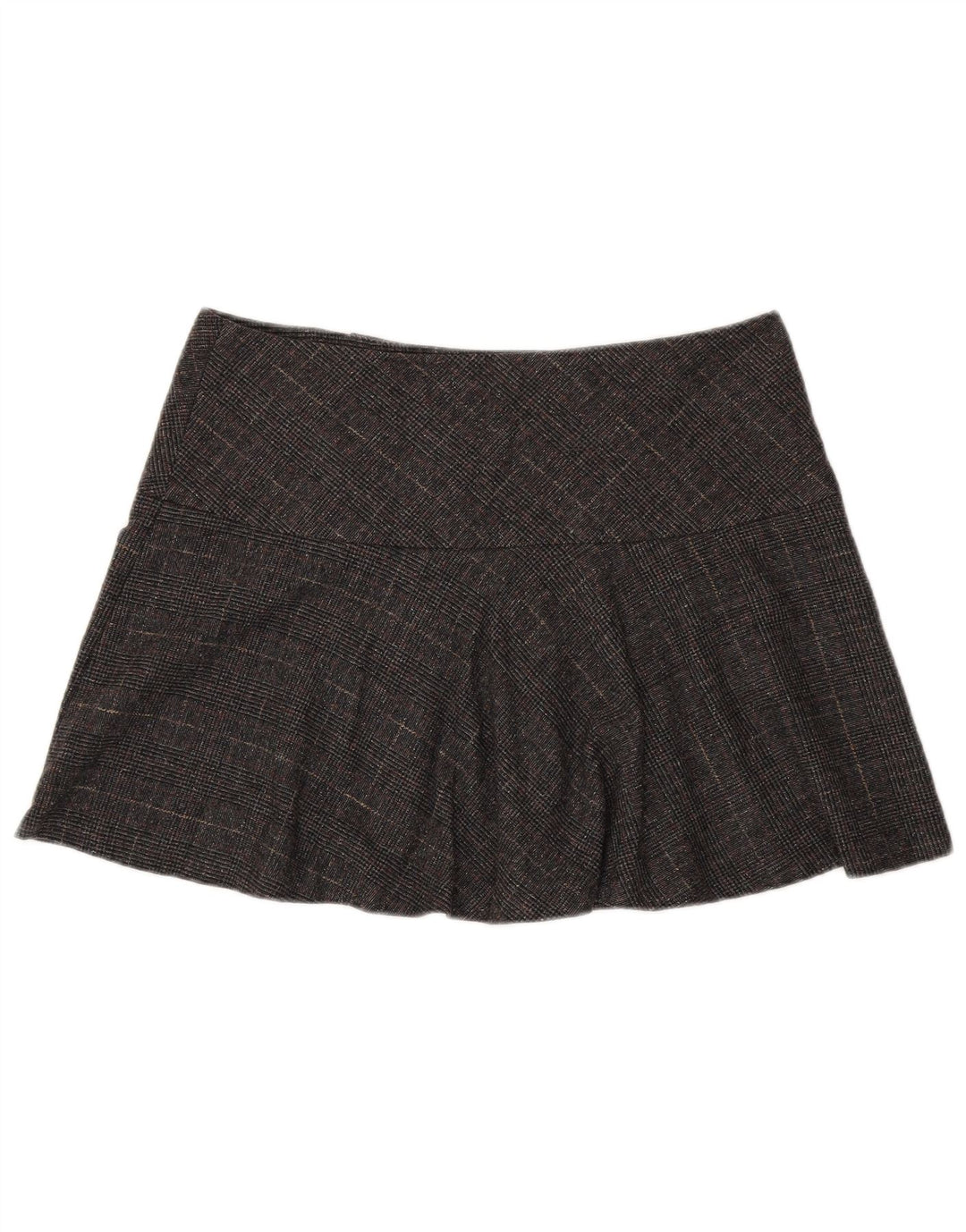Mini saia feminina Benetton IT 44 médio W34 cinza houndstooth lã virgem