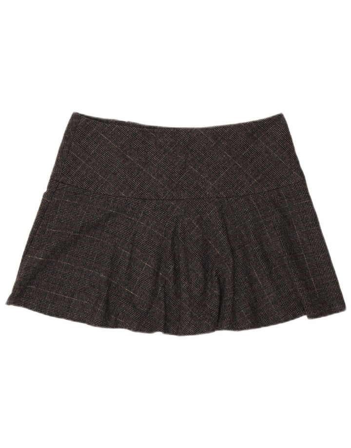 Mini saia feminina Benetton IT 44 médio W34 cinza houndstooth lã virgem