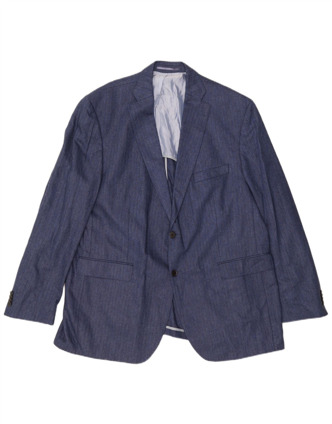 Jaqueta blazer masculina Guy Laroche com 2 botões Reino Unido 42 XL azul marinho espinha de peixe seda
