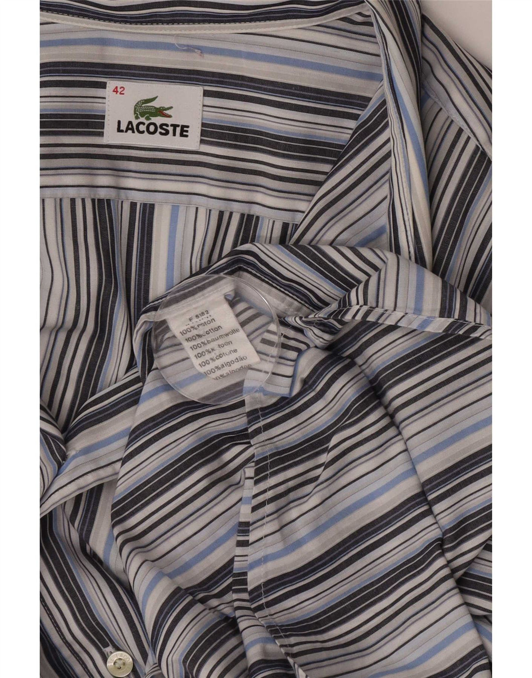 Camisa masculina de manga curta Lacoste tamanho 42 grande algodão listrado cinza