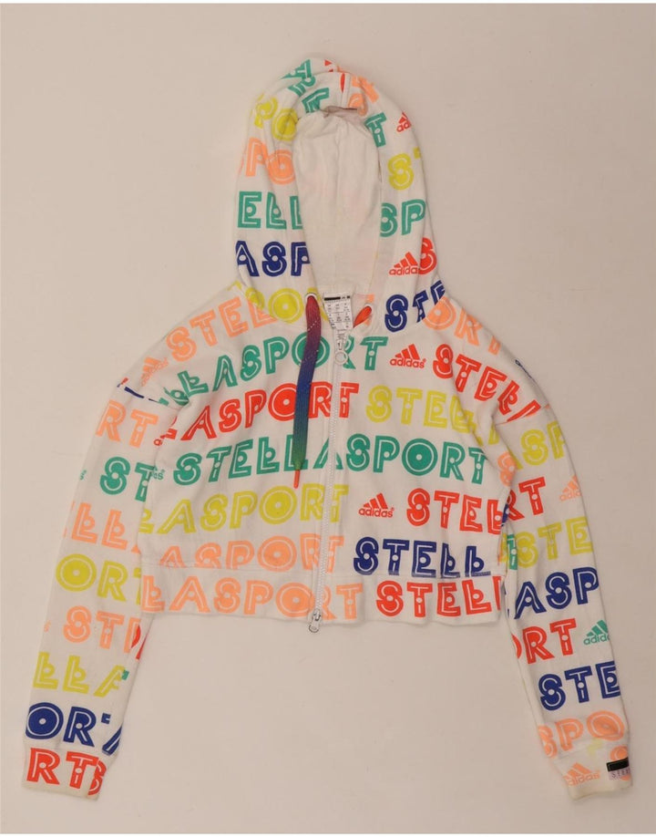 ADIDAS Womens Oversized Crop Zip Hoodie Sweater UK 0/2 2XS Multicoloured Vintage Adidas and Second-Hand Adidas from Messina Hembry 