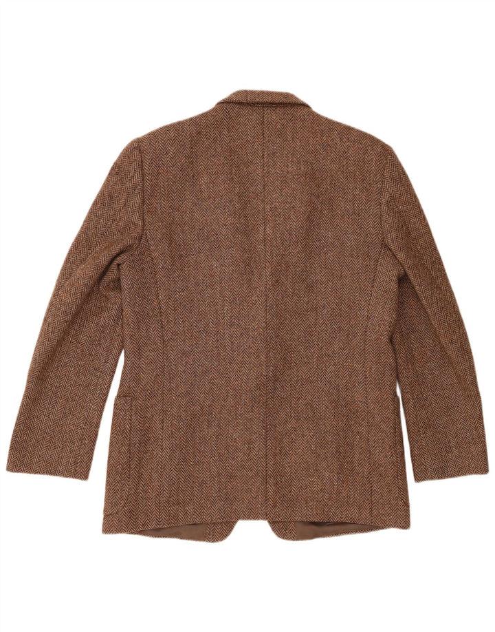 Jaqueta blazer masculina vintage com 2 botões Reino Unido 38 espinha de peixe marrom médio