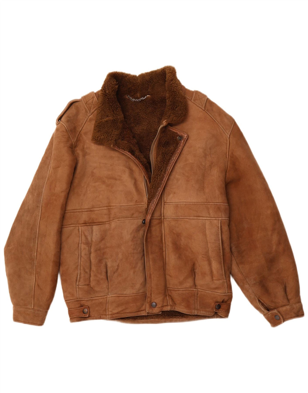 Jaqueta masculina VINTAGE militar de shearling Reino Unido 40 grande marrom