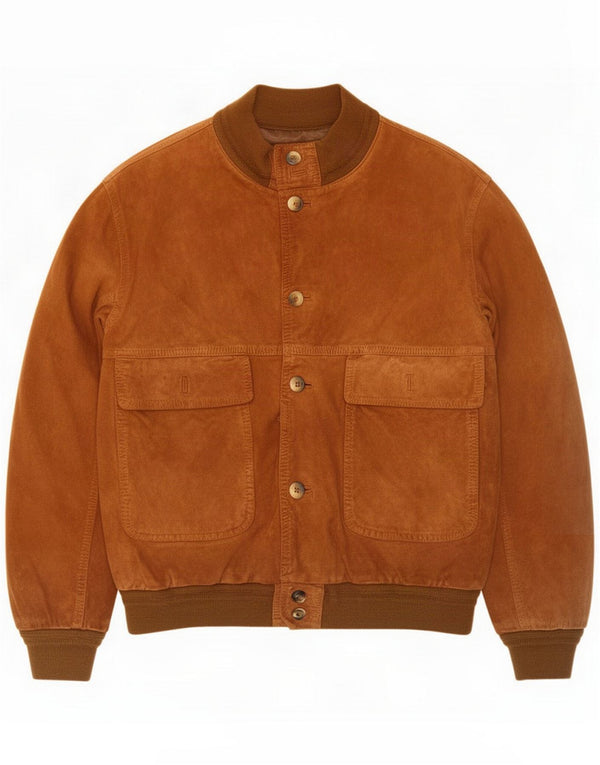 Jaqueta bomber masculina vintage de camurça UK 40 grande bege