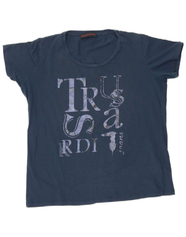 Camiseta feminina Trussardi Jeans com estampa gráfica UK 20 2XL algodão azul marinho