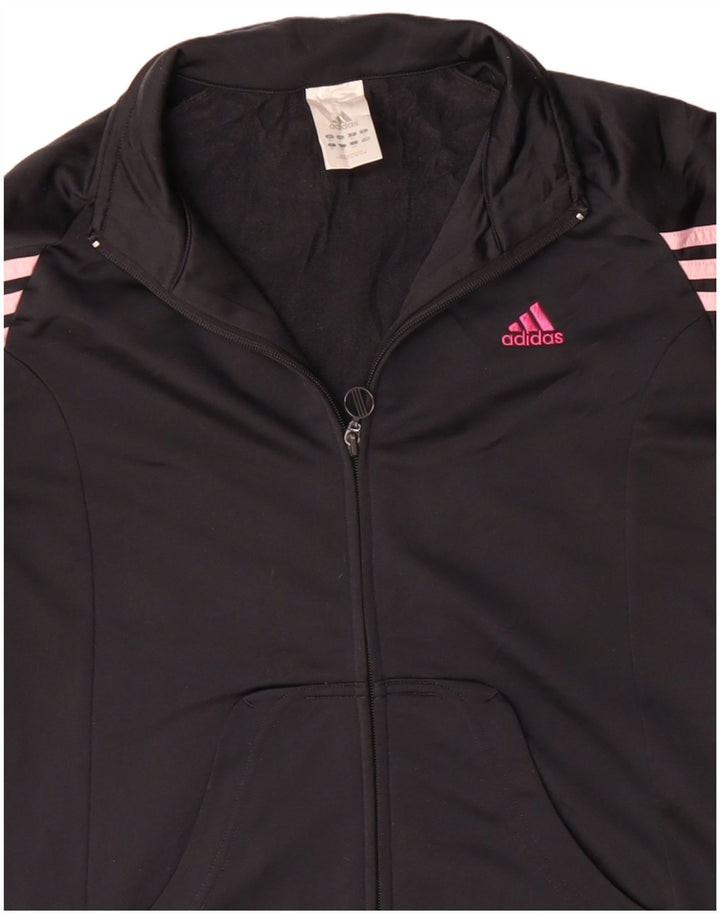 ADIDAS Womens Tracksuit Top Jacket UK 14 Médio Preto Poliéster