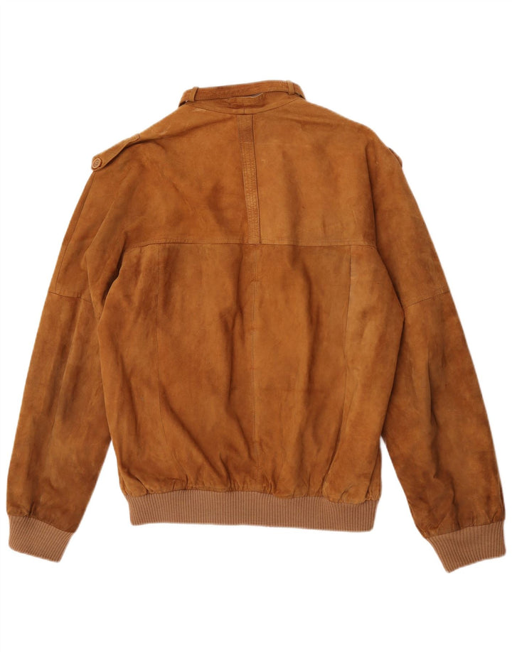 Jaqueta bomber masculina vintage de camurça IT 50 couro bege grande