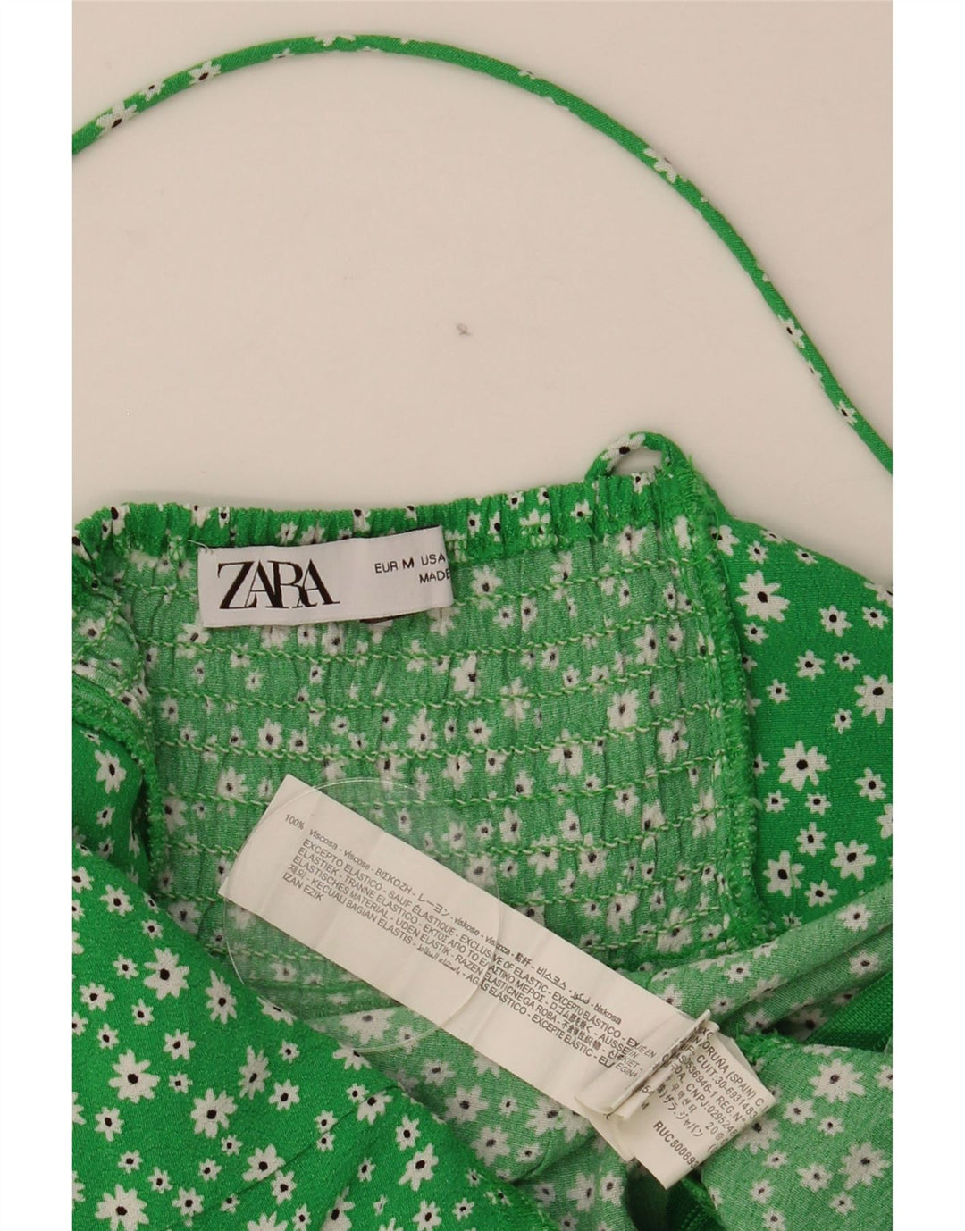 Vestido de verão feminino Zara UK 12 viscose floral verde médio