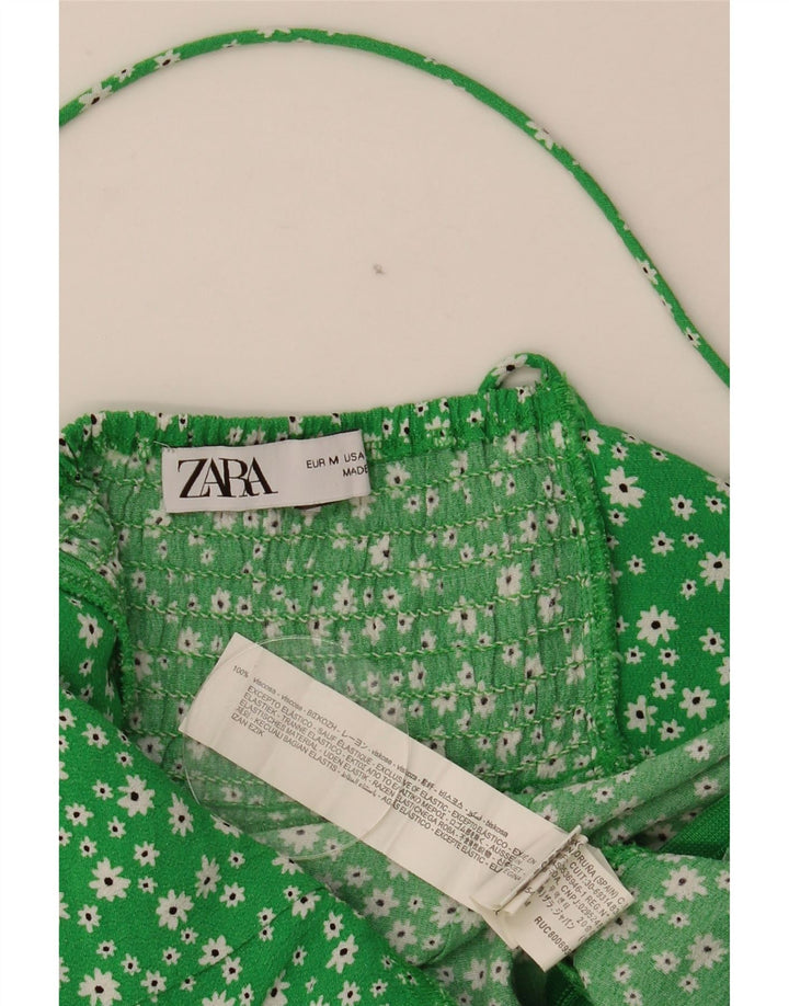 Vestido de verão feminino Zara UK 12 viscose floral verde médio