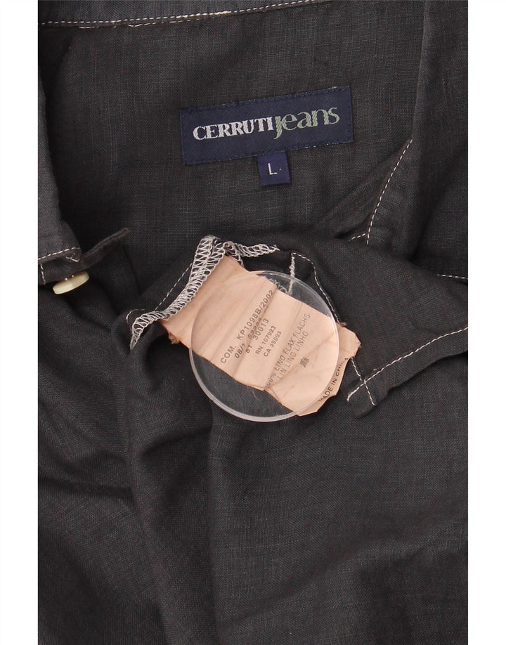 Camisa masculina de manga curta Cerruti grande linho azul marinho