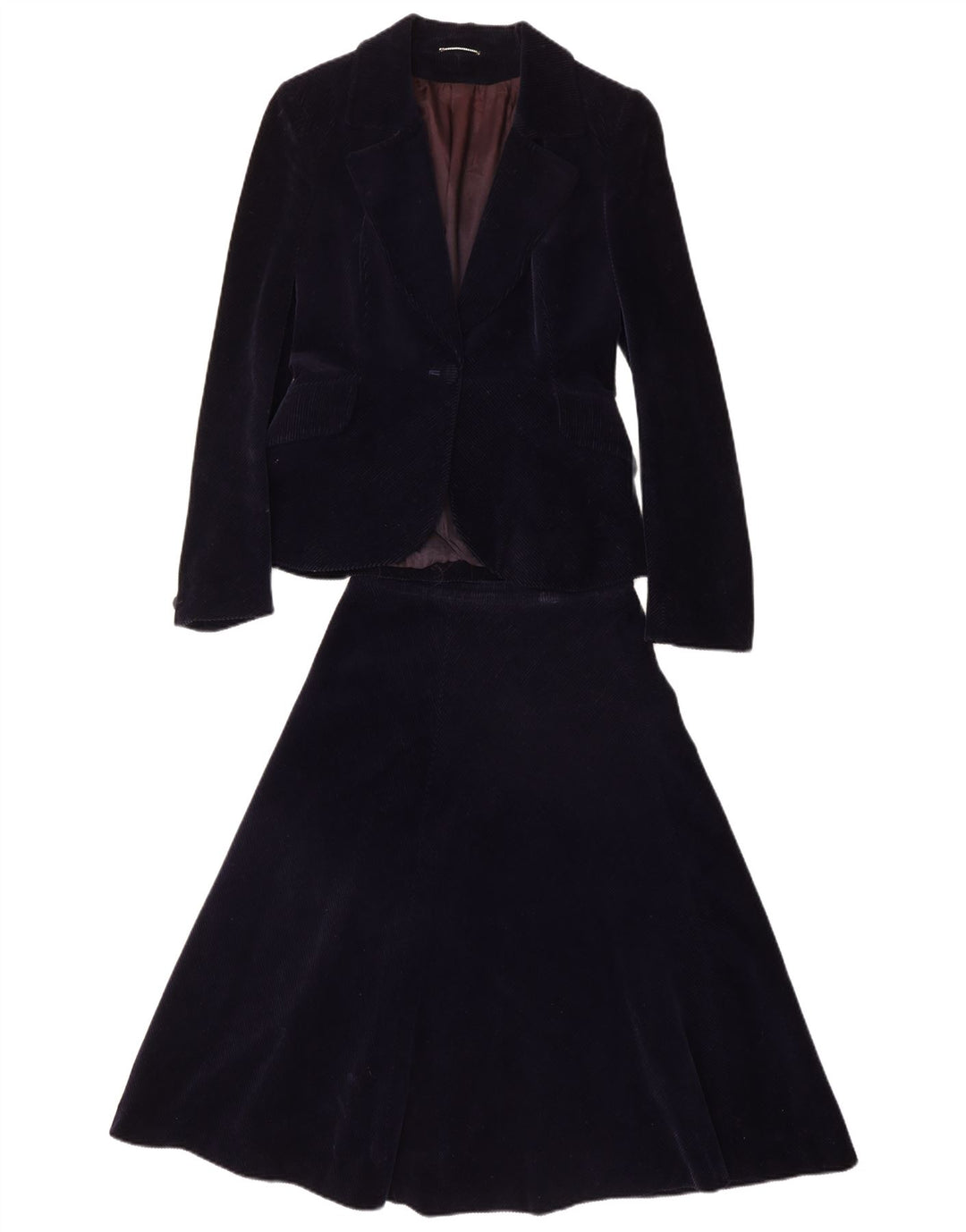 Conjunto de saia feminina de veludo cotelê PIERRE D'ALBY de 2 peças Reino Unido 10 pequeno W24 azul marinho