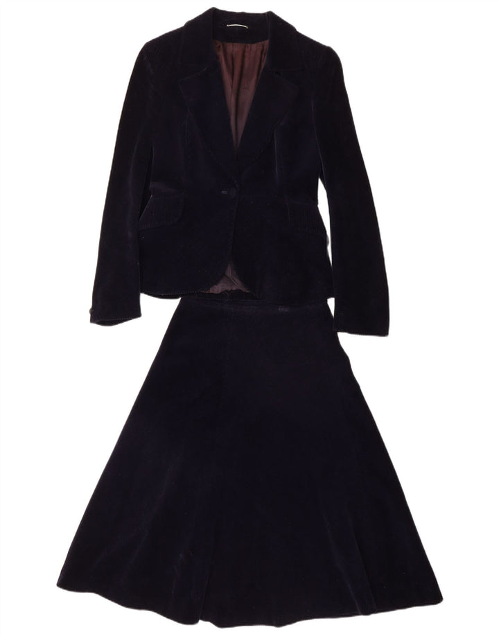 Conjunto de saia feminina de veludo cotelê PIERRE D'ALBY de 2 peças Reino Unido 10 pequeno W24 azul marinho