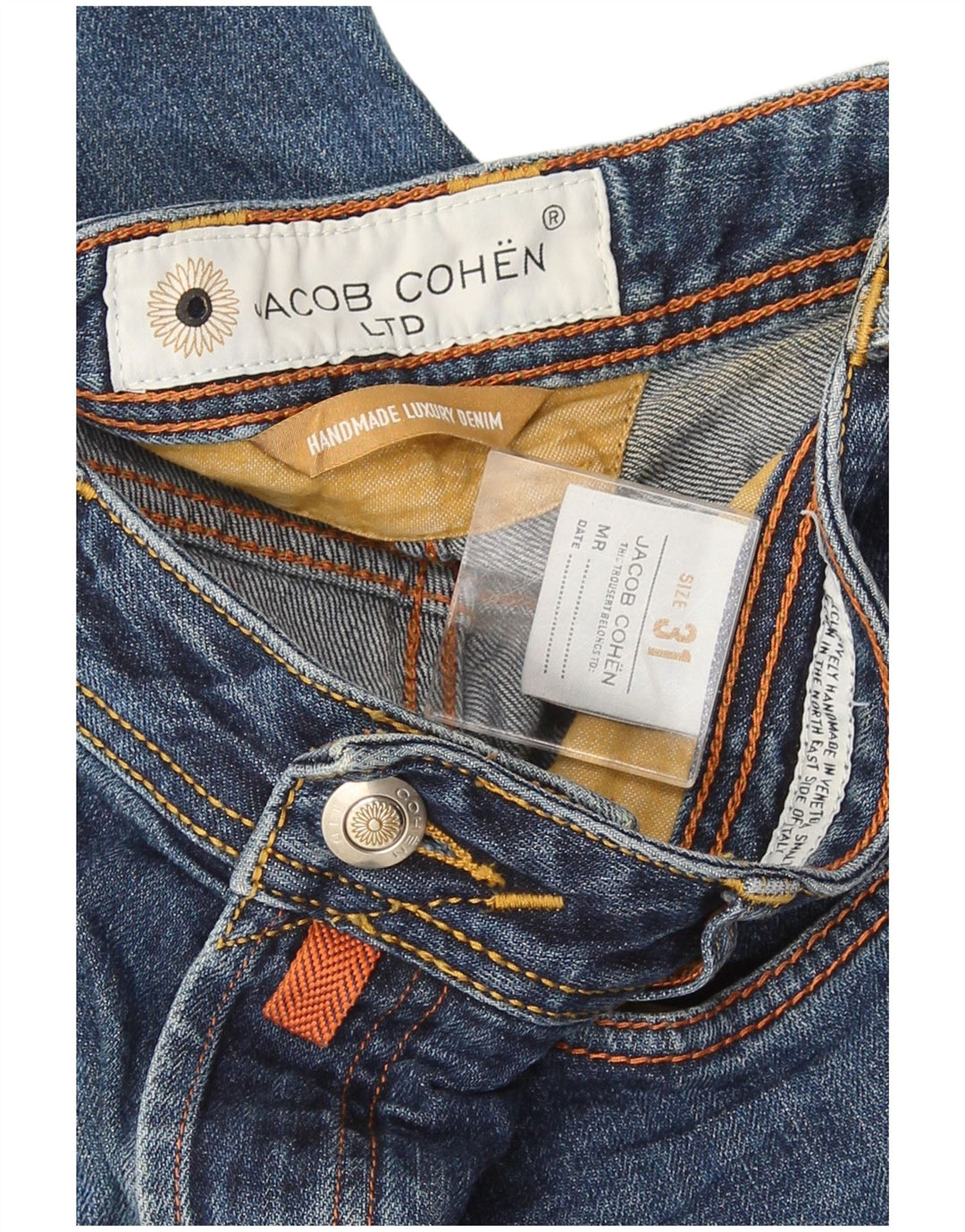 Jacob Cohen Jeans feminino feito à mão slim W31 L28 algodão azul