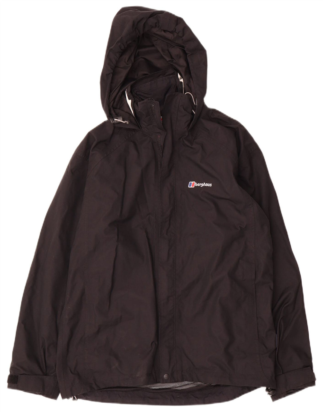 Jaqueta de chuva feminina com capuz Berghaus UK 12 nylon preto médio