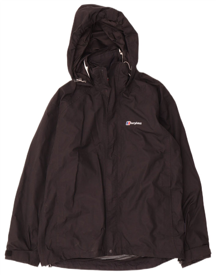 Jaqueta de chuva feminina com capuz Berghaus UK 12 nylon preto médio